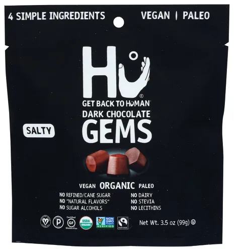 Vista 11 de Hu Gems Chocolate Vegan Snacks Paquete de 6 orgánico, paleo, sin gluten Dark Chocolate Chips Baking and Snacking Chips Base vegetal, sin