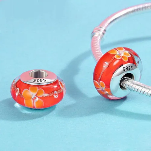 Vista 3 de Abalorios de cristal de Murano genuino para pulseras de plata de ley 925 original núcleo azul burbujas rosas abalorios para pulseras Pandora