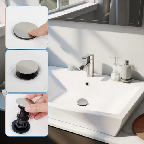 Vista 9 de Hibbent Paquete de 2 Tapones Universales de Drenaje para Fregadero de Baño, Colador de Drenaje Emergente con Desbordamiento, Tapón de Fregadero