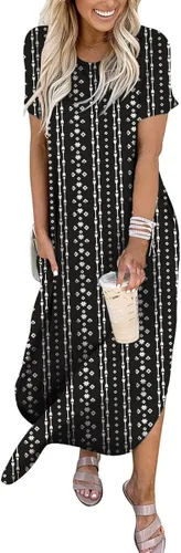Vista 5 de ANRABESS - Vestido largo de playa de verano con bolsillos, suelto, informal, de manga corta, para mujer