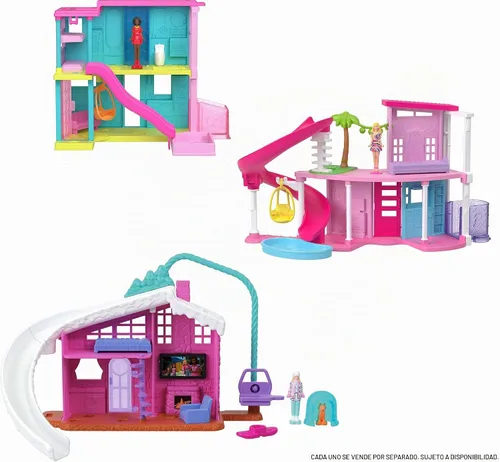 Vista 4 de Sets de casas de muñecas Barbie Mini Land, mini casa de los sueños con muñeca sorpresa de 3.8 cm, muebles y accesorios, además con ascensor