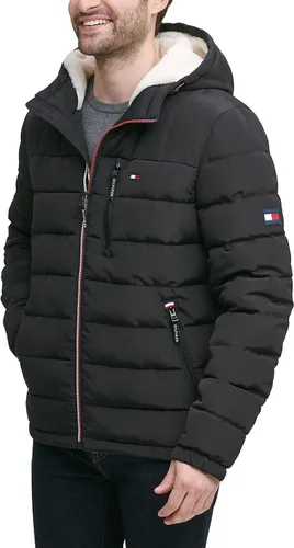 Vista 2 de Tommy Hilfiger Chaqueta acolchada resistente al agua con capucha y forro sherpa de peso medio para hombre
