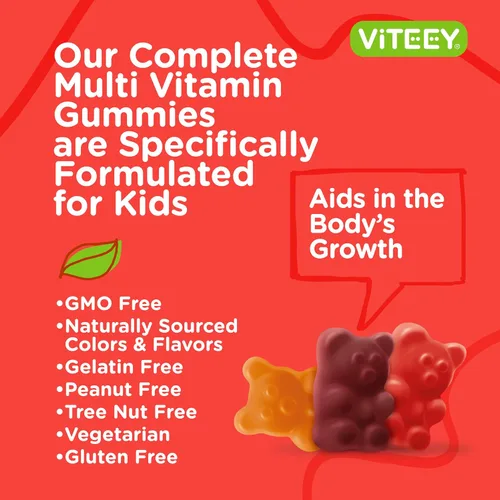 Vista 5 de Viteey Kids - Gomitas multivitamínicas para niños, vitaminas esenciales diarias completas para niños Great for Immune Support & Overall Health