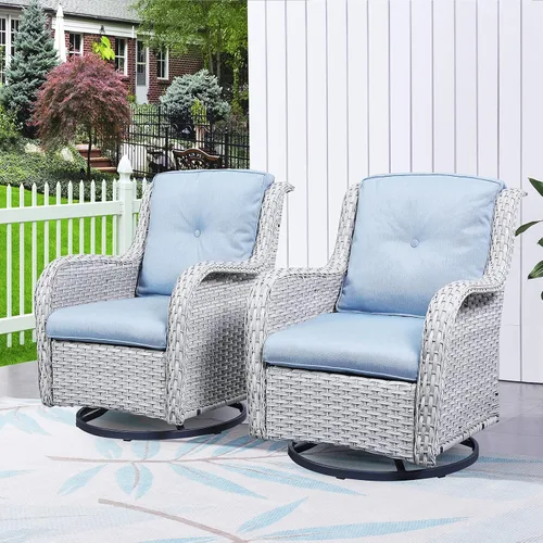 Vista 50 de HUMMUH Juego de 2 Sillas Giratorias Mecedoras de Mimbre para Patio Exterior, Juego de Muebles de Sillas Mecedoras de Ratán (Marrón, Azul) 50,000