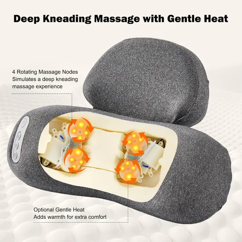 Vista 8 de 4D Kneading Shiatsu Neck and Shoulder Massager with Heat Cordless 2000mAh Rechargeable Memory Foam Massage Pillow, 4 Rotating Nodes, Low Noise, for