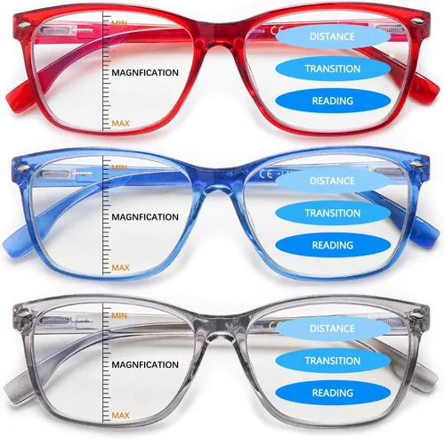 Vista 9 de Paquete de 3 Gafas de Lectura Progresivas Multifoco para Mujeres y Hombres con Bloqueo de Luz Azul, Bisagras de Resorte Multifoco, Lectores
