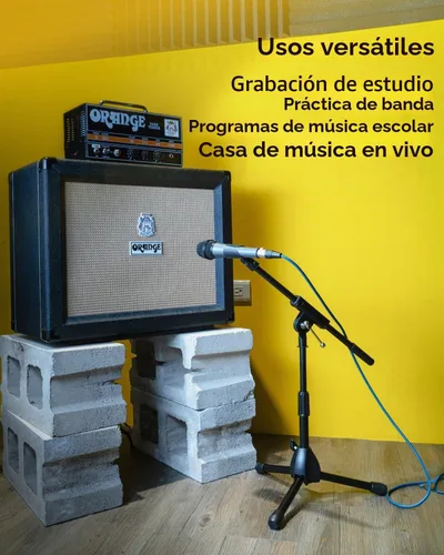 Vista 7 de Stage Rocker Soporte de micrófono de trípode plegable de bajo perfil con boom - Altura que se extiende de 9.6'' a 16.9'', con brazo telescópico
