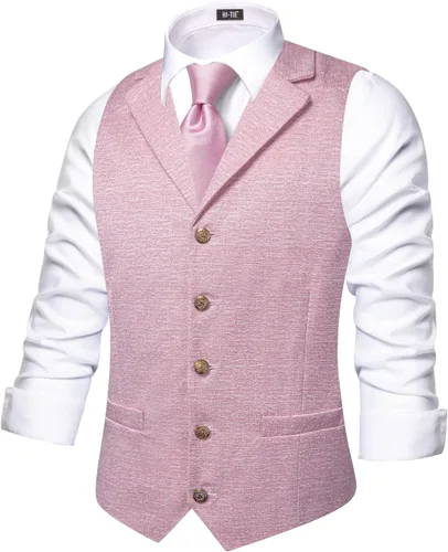 Vista 7 de Hi-Tie Chaleco de lana con solapa de muesca para hombre, chaleco individual marrón (C Brown)