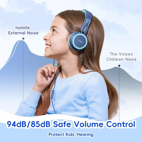 Vista 3 de KVIDIO Auriculares con cable para niños, volumen seguro de 85/94 dB, sobre la oreja con micrófono integrado, aislamiento de ruido, ajustable