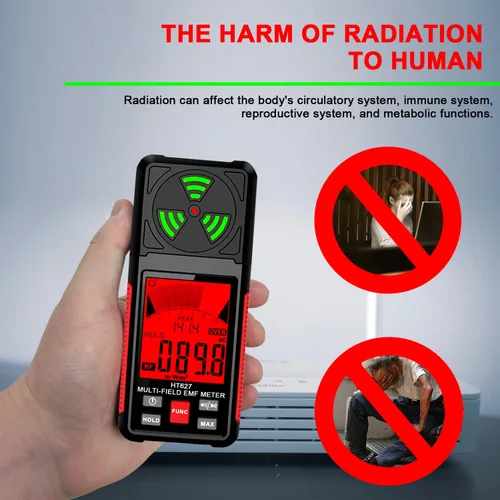 Vista 9 de Medidor EMF, detector de radiación de campo electromagnético portátil 3 en 1, probador EMF de mano para EF, RF, MF, señal WiFi, detector