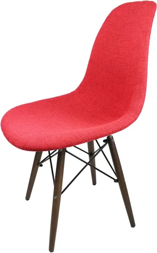 Vista 5 de Mid-Century - Silla de comedor lateral tapizada de tela tejida moderna con patas Eiffel de madera de nogal oscuro, juego de 2 (rojo)