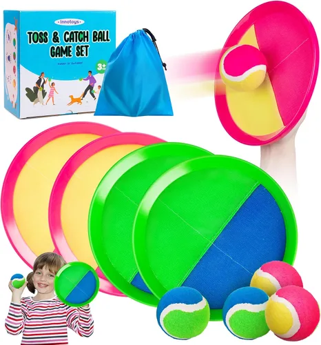 Vista 13 de Juego de pelota para lanzar y atrapar, 4 paletas y 4 bolas al aire libre, juego de captura de remo para niños, patio trasero, playa, piscina, patio