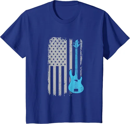 Vista 52 de Electric Bass Guitar Player American Flag Musician T-Shirt Asphalt Grey