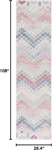 Vista 2 de SAFAVIEH Cabana Collection - Alfombra para pasillo, 2 pies 2 pulgadas x 9 pies, color azul óxido y marfil, diseño bohemio de cheurón, no desprende
