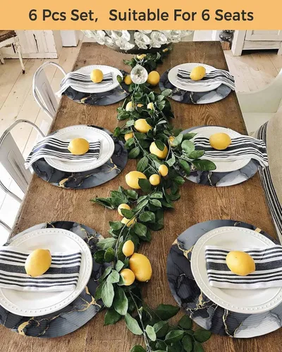 Vista 5 de Round Placemats Set of 6 Marble Texture Art Round Braided Placemats Non-Slip Place Mats for Dining Table, Heat-Protective Decorative Table Mats