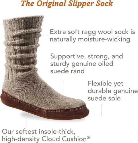Vista 2 de Acorn Calcetines originales para mujer y hombre, plantilla flexible con amortiguación de nube con suela de gamuza, longitud a media pantorrilla, Gris