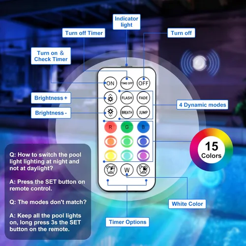 Vista 8 de Luz de piscina, 6 pulgadas, 25 LED RGB sumergible luz flotante Bluetooth APP Control, 4000mAh Rechargeable, IP68 Waterproof, Magnetic Mount, Above