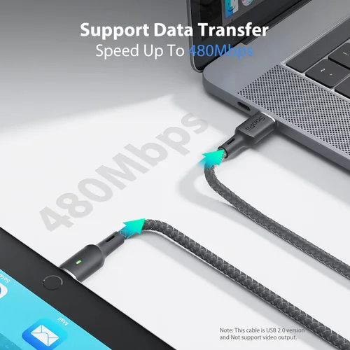 Vista 3 de SOOPII Cable USB C a USB C de 100 W PD [2 unidades de 10 pies] cable tipo C con indicador LED inteligente para lPhone 15/15 Pro/Plus/Pro Max, lPad