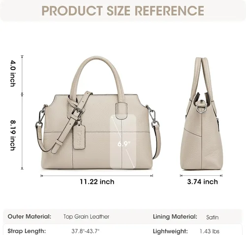 Vista 12 de Kattee - Bolsos de piel auténtica para mujer, bolsos de mano suaves para mujer