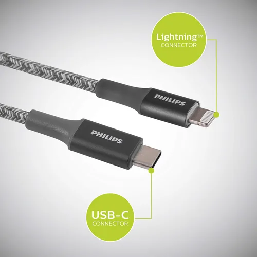 Vista 3 de Philips Cable USB C a Lightning, cable de carga de iPhone de 3 pies para las series 14/13/12, cargador de Airpod Pro, cables de carga Lightning