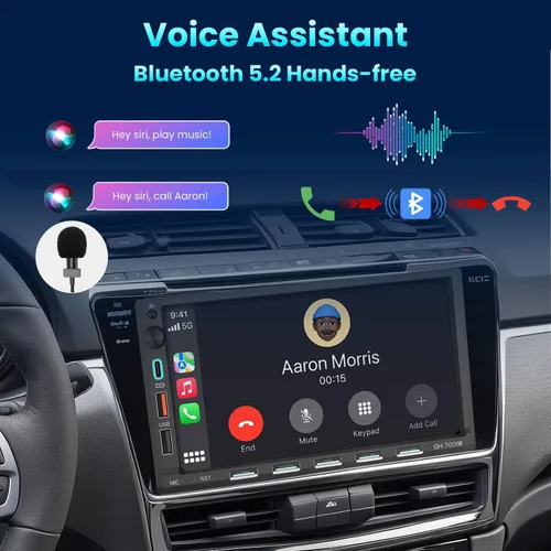 Vista 5 de Estéreo para coche de doble din, 7 pulgadas, pantalla táctil inalámbrica CarPlay/Android Auto Bluetooth AM/FM Radio Mirror Link Tipo-C USB