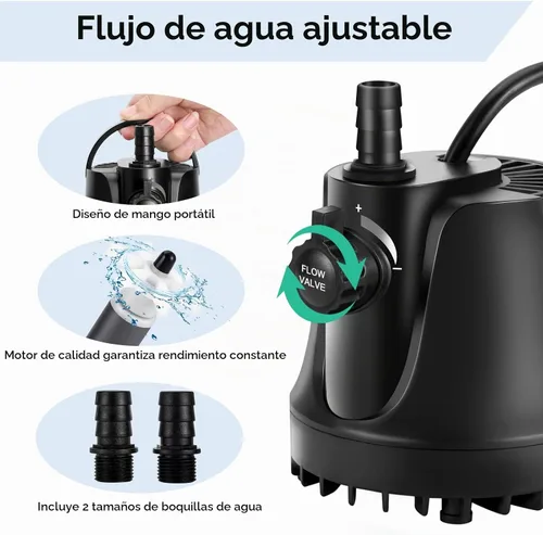 Vista 3 de AQQA Bomba de agua sumergible para acuario de 265-800 GPH con interruptor ajustable, eliminación de agua y bomba de limpieza de sumidero de drenaje