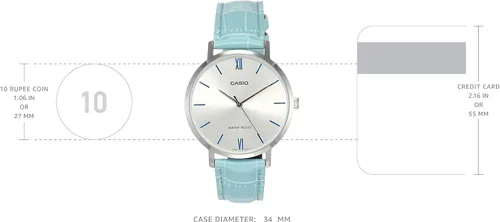 Vista 3 de Casio LTP-VT01L-7B3 - Reloj analógico con esfera plateada y correa de piel azul para mujer