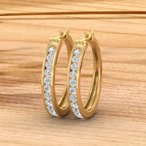 Vista 5 de Aretes tipo argolla de diamantes de 1 quilate en oro macizo de 14 quilates (claridad I1-I2)