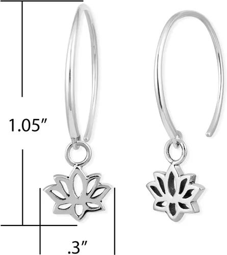Vista 4 de Boma Pendientes de aro de plata de ley con flor de loto, Metal, No es una piedra preciosa