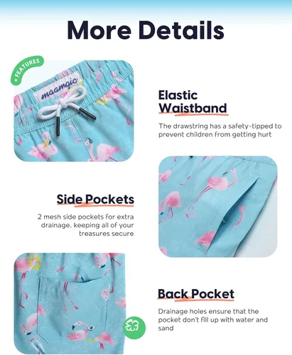Vista 3 de maamgic Traje de baño para niños con forro de compresión para niños pequeños Aloha Flamencos