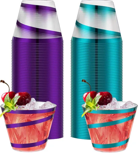 Vista 37 de Gejoy Vasos de plástico con borde de 9 onzas, vasos desechables para beber vino, vasos de graduación transparentes y elegantes para suministros