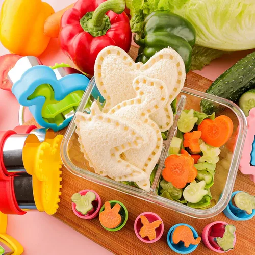 Vista 2 de Cortador de sándwiches y sellador para niños, 10 unidades de pan grande, desoxidante para hacer panqueques, galletas, frutas, verduras, cortadores