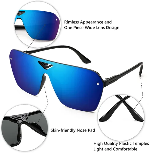 Vista 5 de FEISEDY Gafas de sol cuadradas con parte superior plana para hombres y mujeres de una sola pieza sin marco tonos futuristas Sunnies B9060 65mm
