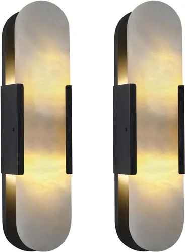 Vista 11 de Apliques de alabastro de latón de 13.8 pulgadas, apliques de mármol para interiores, apliques de alabastro para sala de estar, modernos apliques