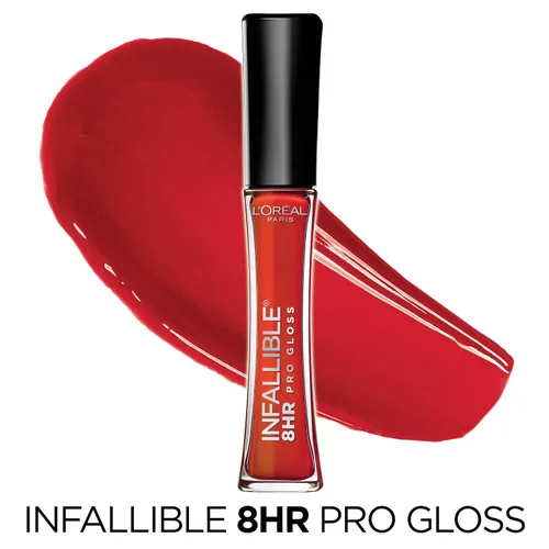 Vista 2 de L'Oreal Paris Maquillaje Infallible Brillo labial hidratante de 8 horas, Fiery, 0.21 onzas líquidas