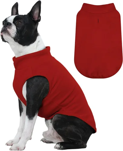 Vista 19 de FUAMEY Chaleco de forro polar para perros pequeños, sudaderas cálidas y elásticas para perros con agujero para correa, suéter suave de cuello alto