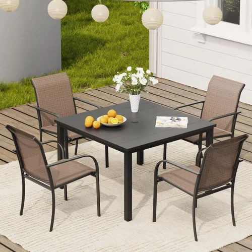 Vista 33 de VICLLAX Juego de 2 sillas de patio pequeñas para exteriores, juego de sillas apilables para patio y mesa de comedor cuadrada para porche delantero