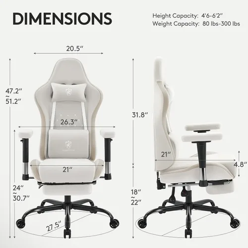 Vista 3 de Silla de juegos de tela transpirable, silla de oficina para computadora con reposapiés, soporte lumbar de masaje y almohadilla de gel, silla