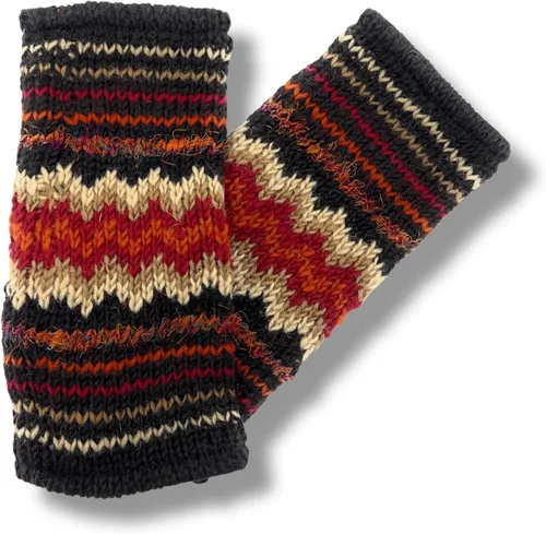 Vista 6 de Ella Sussman Guantes tejidos a mano sin dedos de invierno con rayas para usar pantalla táctil, forro interior de lana de lana suave y cálida Gris