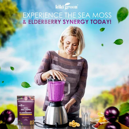 Vista 7 de KIKI Green Polvo de musgo marino con saúco – Mezcla multivitamínica vegana de superalimentos – para impulso inmunológico y apoyo – Añadir a
