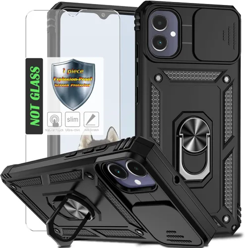 Vista 28 de Funda para Galaxy A26 con cubierta para lente de cámara, protector de pantalla HD, protección contra caídas de grado militar, soporte de anillo
