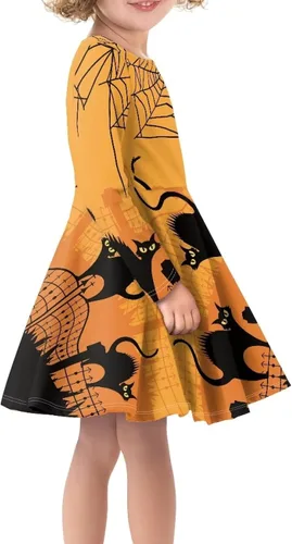 Vista 4 de Vestido para niñas pequeñas, vestido de Halloween para fiesta, cosplay, disfraces de manga larga, línea A, vestido de patinadora para otoño