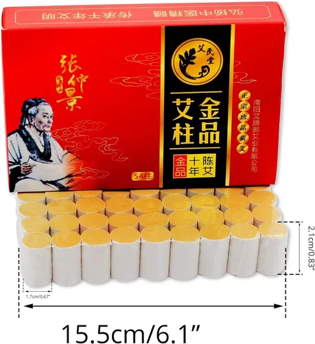 Vista 2 de 10 años Pureza 60:1 Ratio Puro Moxibustión Rollos 54 piezas/caja, parches de moxibustión, hojas de ajenjo natural, pasta adhesiva de moxa, 12 piezas