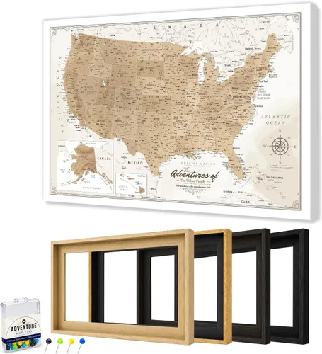 Vista 84 de IPIC - Lienzo con mapas de EE. UU. para decoración de pared, mapa con pin de empuje para marcar viajes, mapa de viaje impreso de EE. UU.