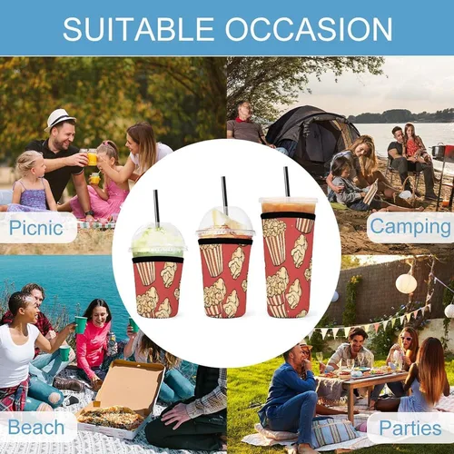 Vista 8 de Fire And Water Phoenix Popcorn Print Reusable Insulated Neoprene Iced Coffee Cup Sleeves 3 Sizes Diving Material Cup Durable Beverage Covers for