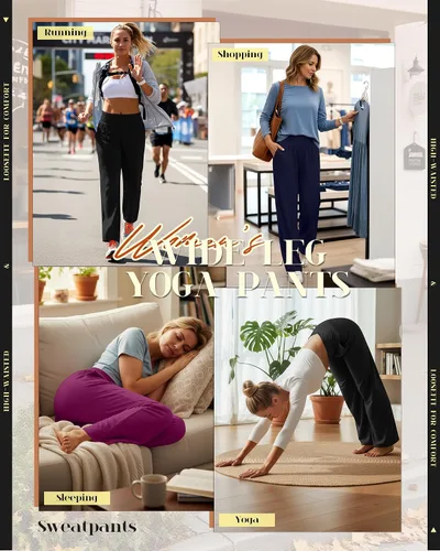 Vista 3 de Neer - Conjunto de 3 pantalones de yoga de pierna ancha para mujer - Pantalones deportivos cómodos, holgados, de cintura alta y casuales