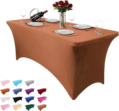 Vista 20 de Paquete de 2 manteles rectangulares de 4 pies para manteles rectangulares color gris azulado, elásticos, manteles de elastano para eventos