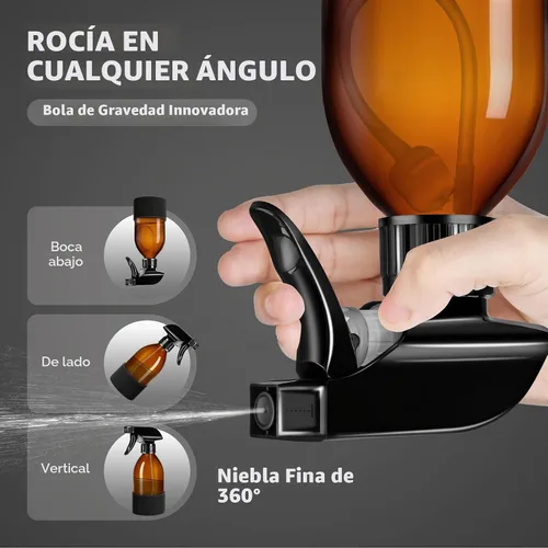 Vista 2 de Tecohouse Botellas de spray de vidrio ámbar de 360° 8 oz con funda