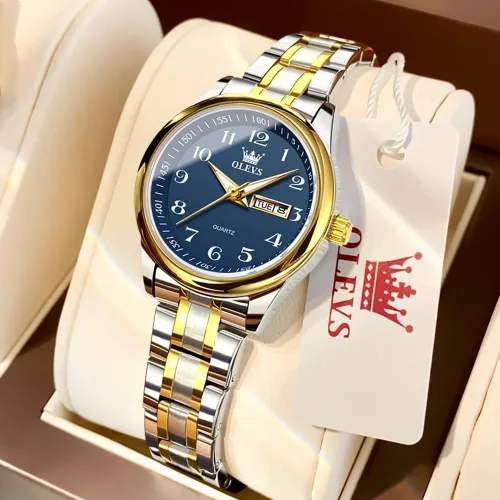 Vista 2 de OLEVS Reloj de mujer con diamantes de oro, clásico, elegante, de acero inoxidable, impermeable, fecha de día