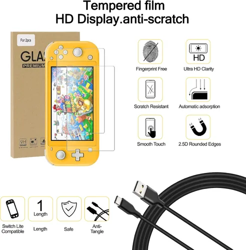 Vista 6 de Switch Lite - Paquete de accesorios con funda de transporte funda de TPU con protector de pantalla base de carga soporte de juego funda de tarjeta